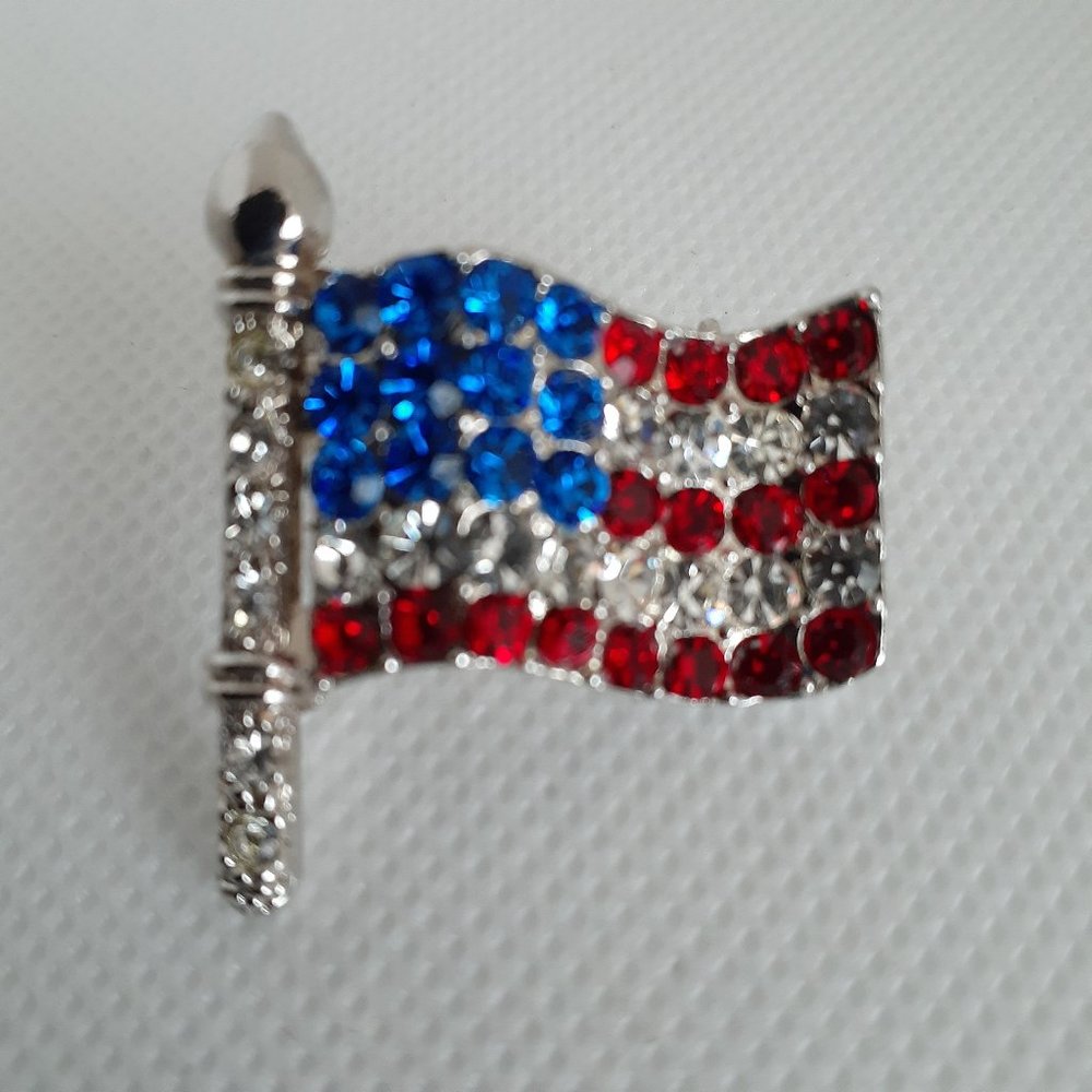 American Flag Rhinestones Brooch